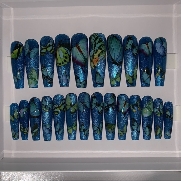 3XL Sapphire Cat Eye Butterfly Press Ons - Picture 8 of 8